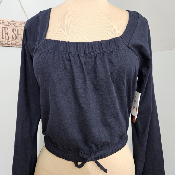 Known Supply Organic Cotton Long Sleeve Drawstring Luna Top Medium Dark Blue NWT - Picture 1 of 16